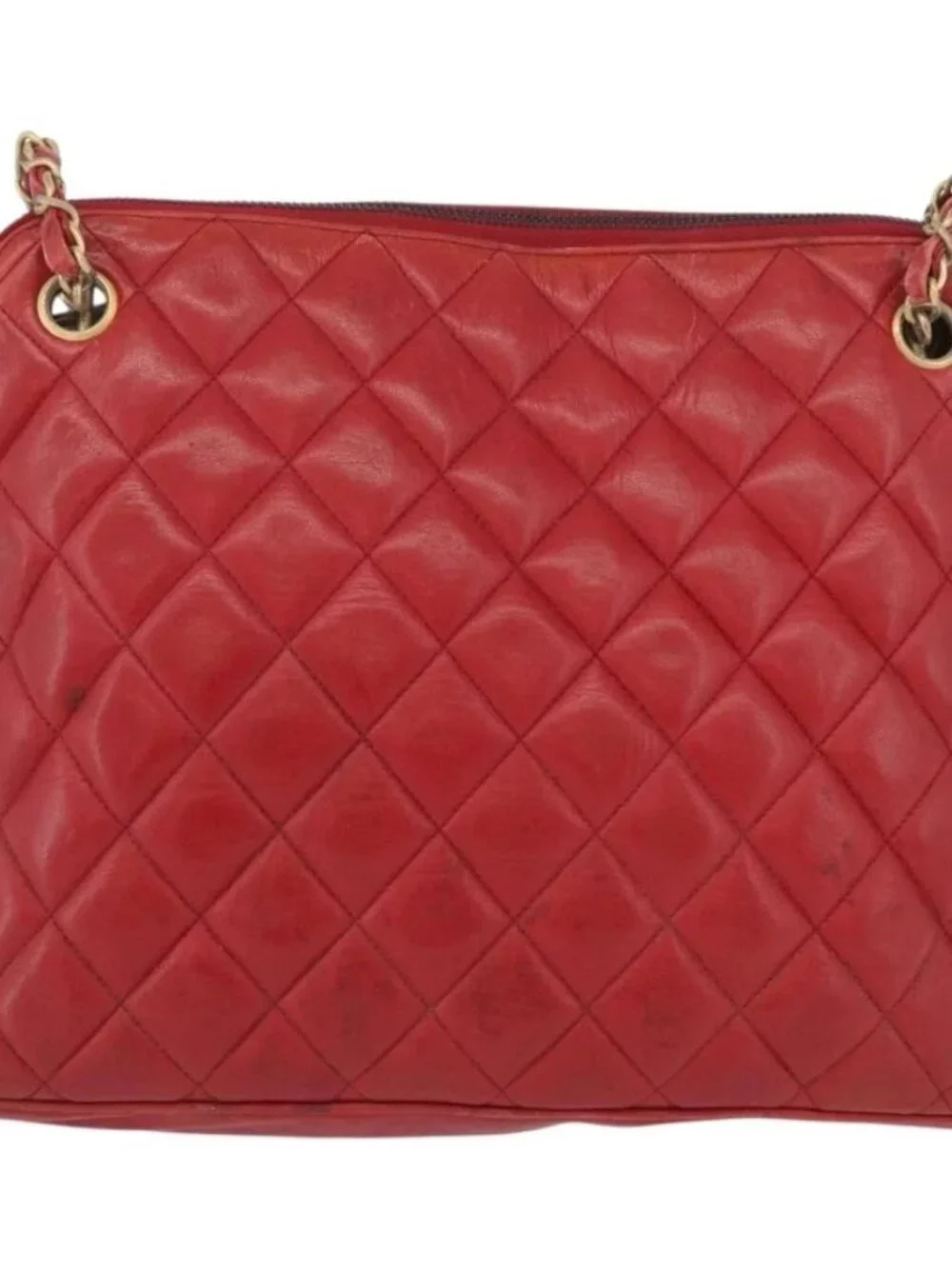 CHANEL Matelasse Chain Shoulder Bag Leather Red Gold CC Auth 169739